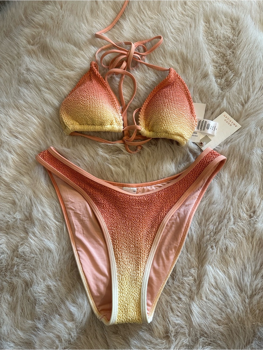Good American Peach-to-Yellow Ombré Crochet Triangle Bikini